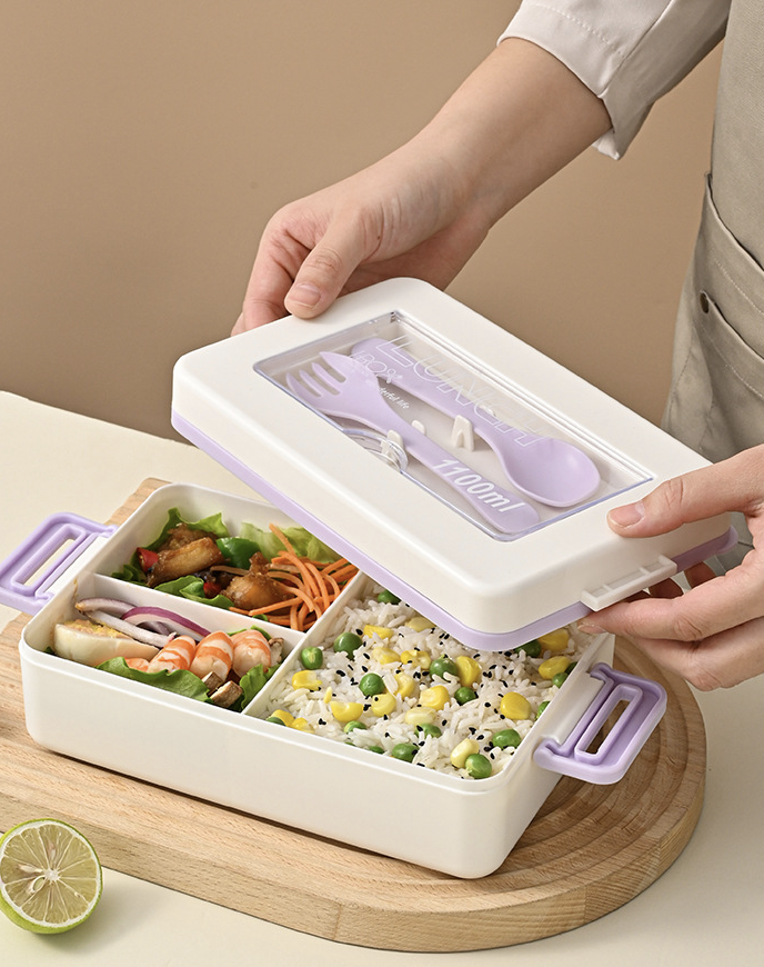 Portable Square Lunch Box With Cutlery 9
