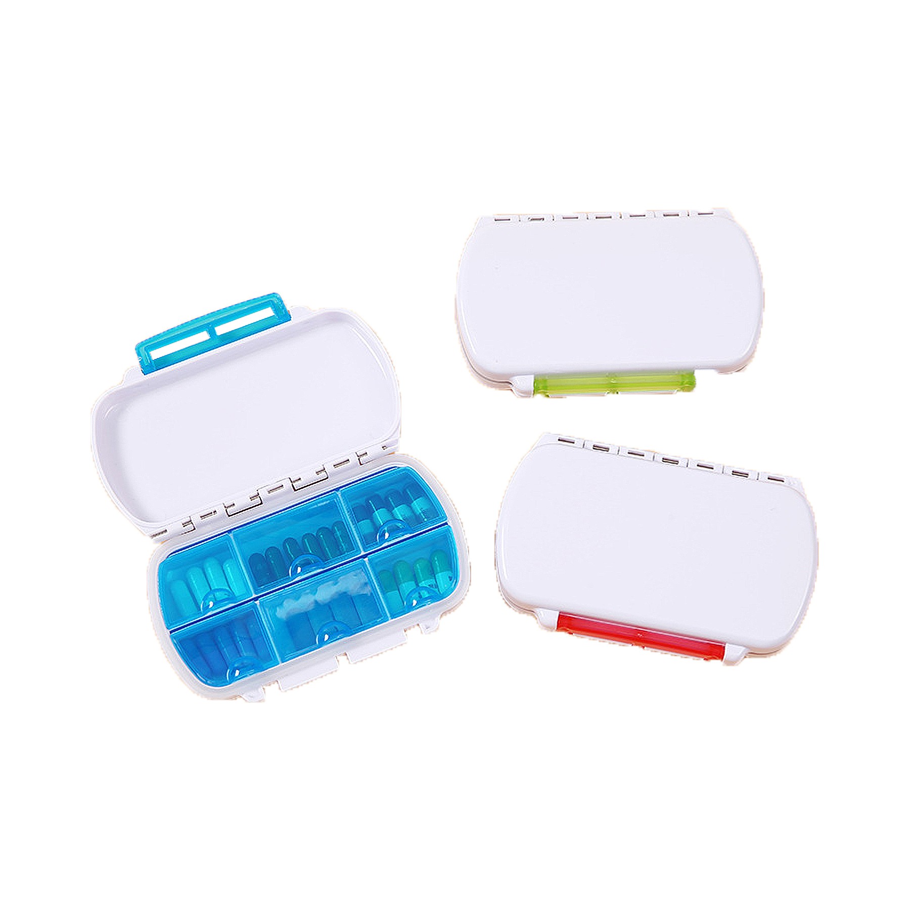 MOQ25 6 Compartment Double Lid Childproof Plastic Pill Box 6