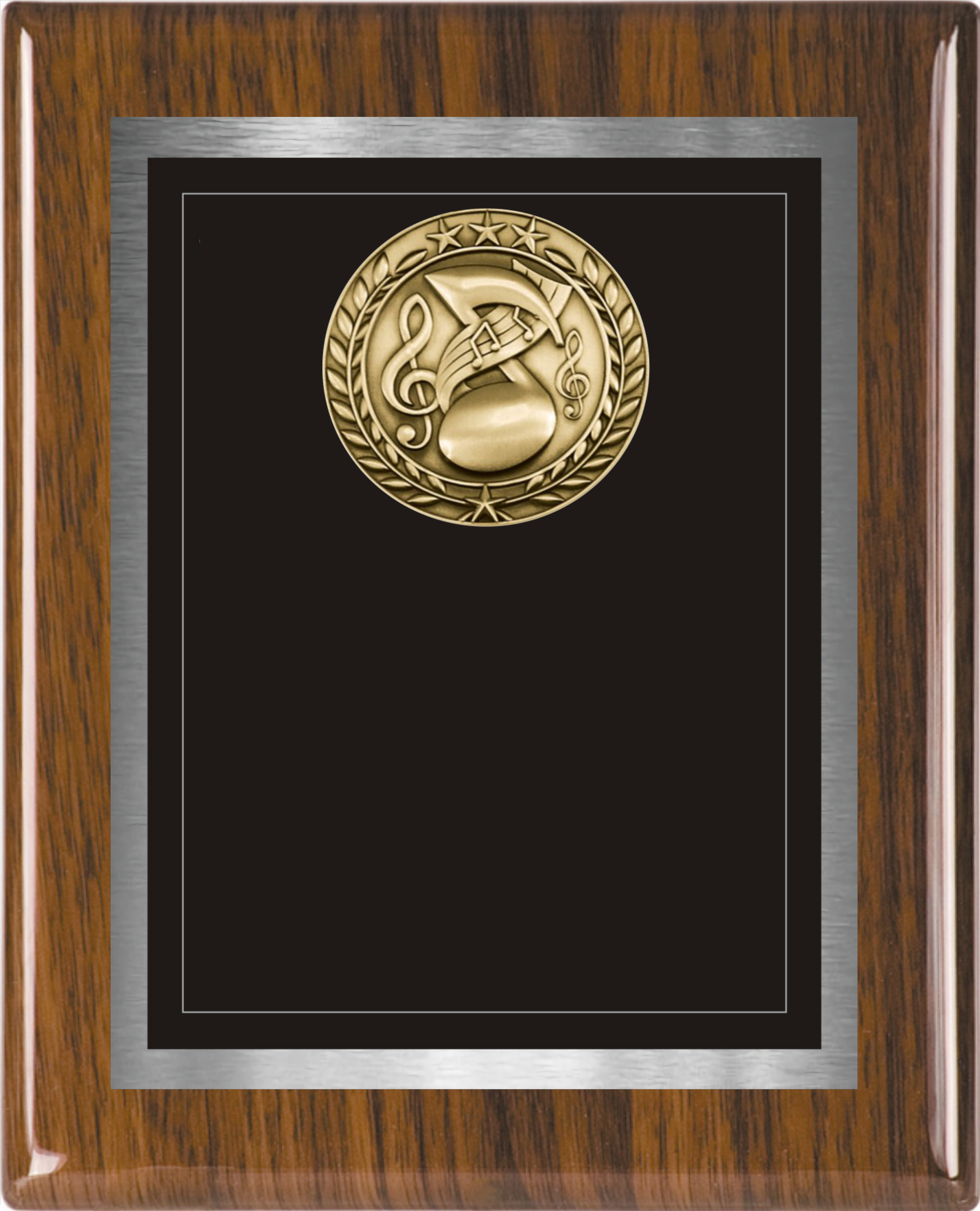 Walnut Piano Wood Plaque w/ Medallion Over Double Plate 16