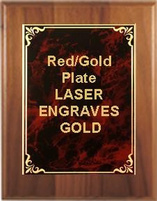 6" x 8" Cherry Finish Plaque with a Red/Gold Aluminum High Relief Plate 2