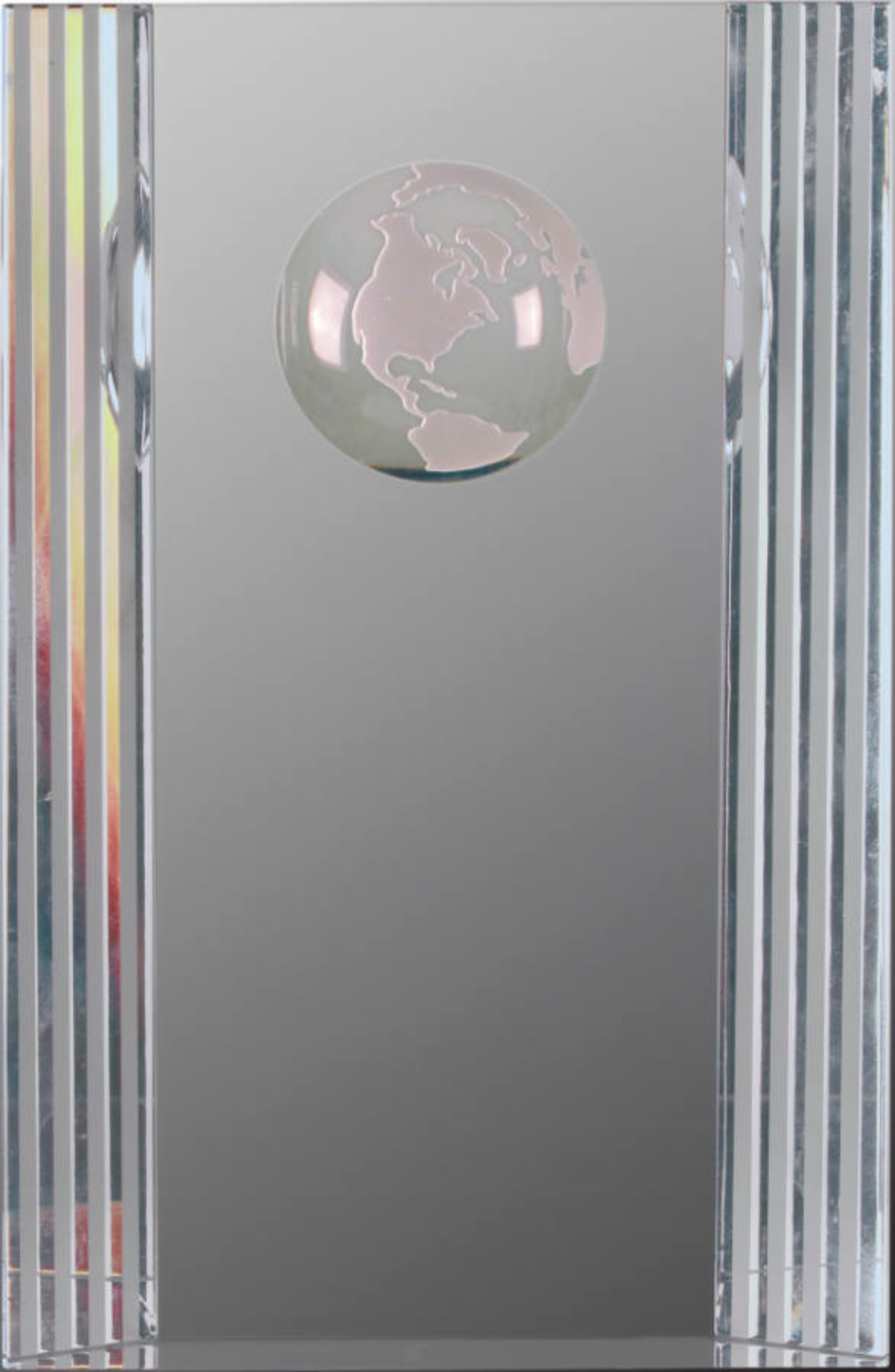6 1/2" Clear Crystal Rectangle Award with Globe Etching 3
