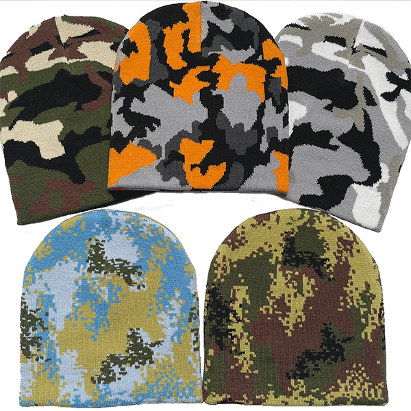 Camo Pattern Stretch Beanie with Custom Logo 4