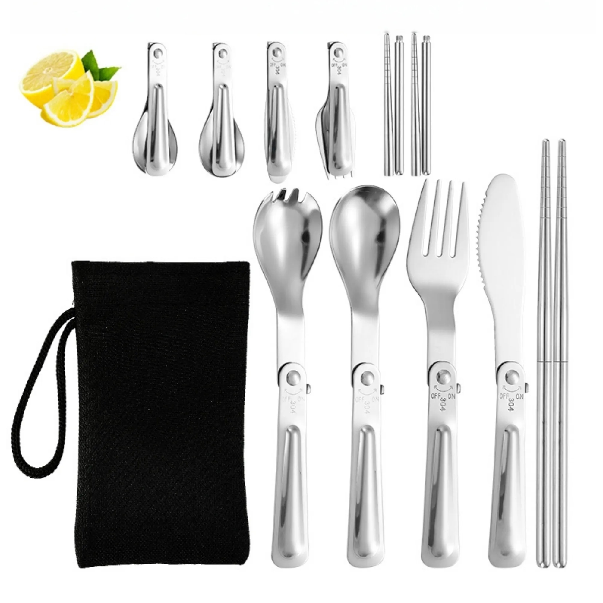 Foldable Stainless Steel Camping Utensils Set 18