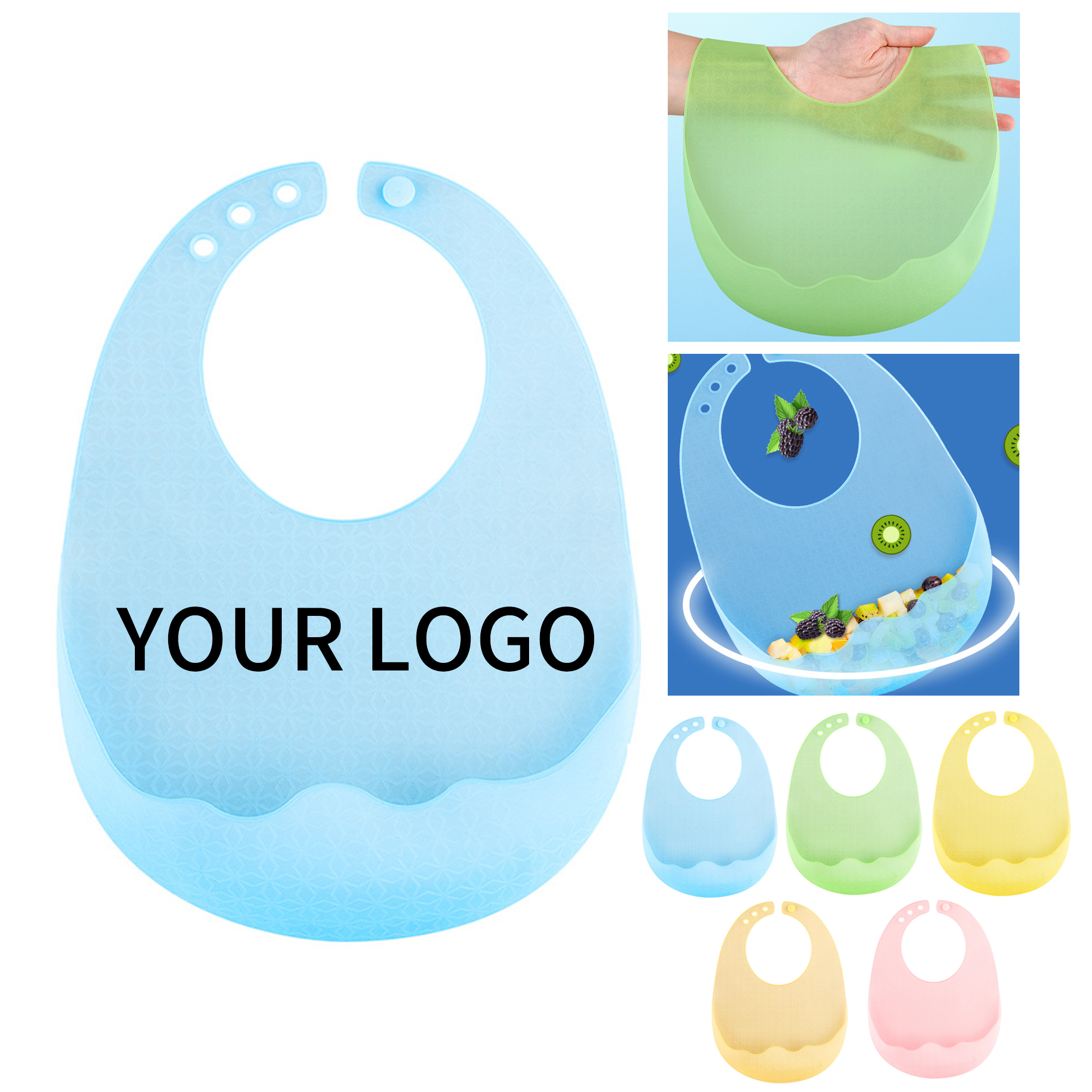 Silicone Adjustable Waterproof Baby Bib With Food Catcher Pocket 2
