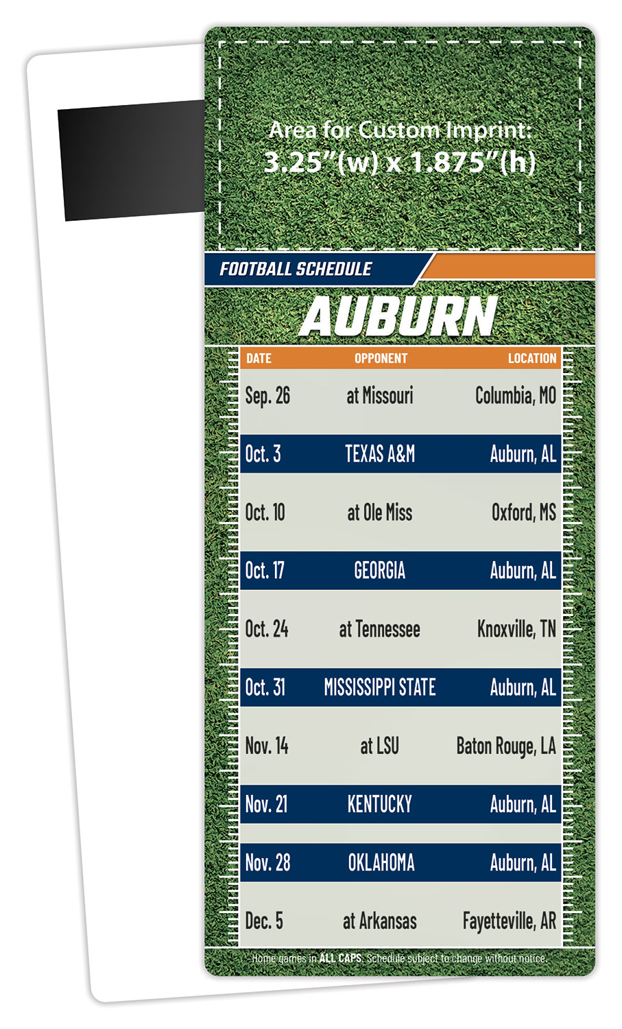 Football Schedule Laminated Card/Postcard with Magnet Strip 3.5x8.5 - 14 pt. 1