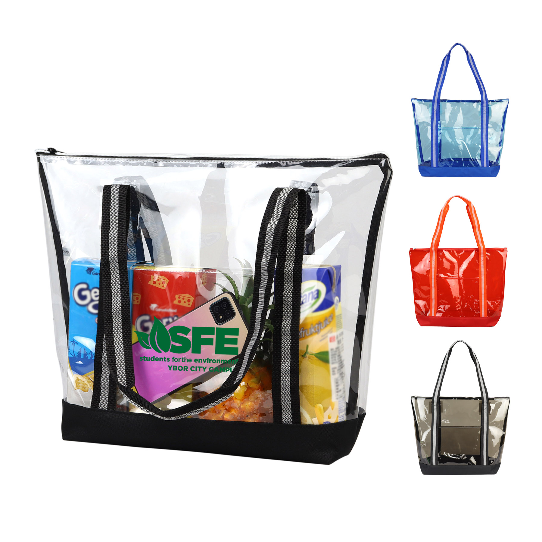Clear Zipper Striped Tote bag 5