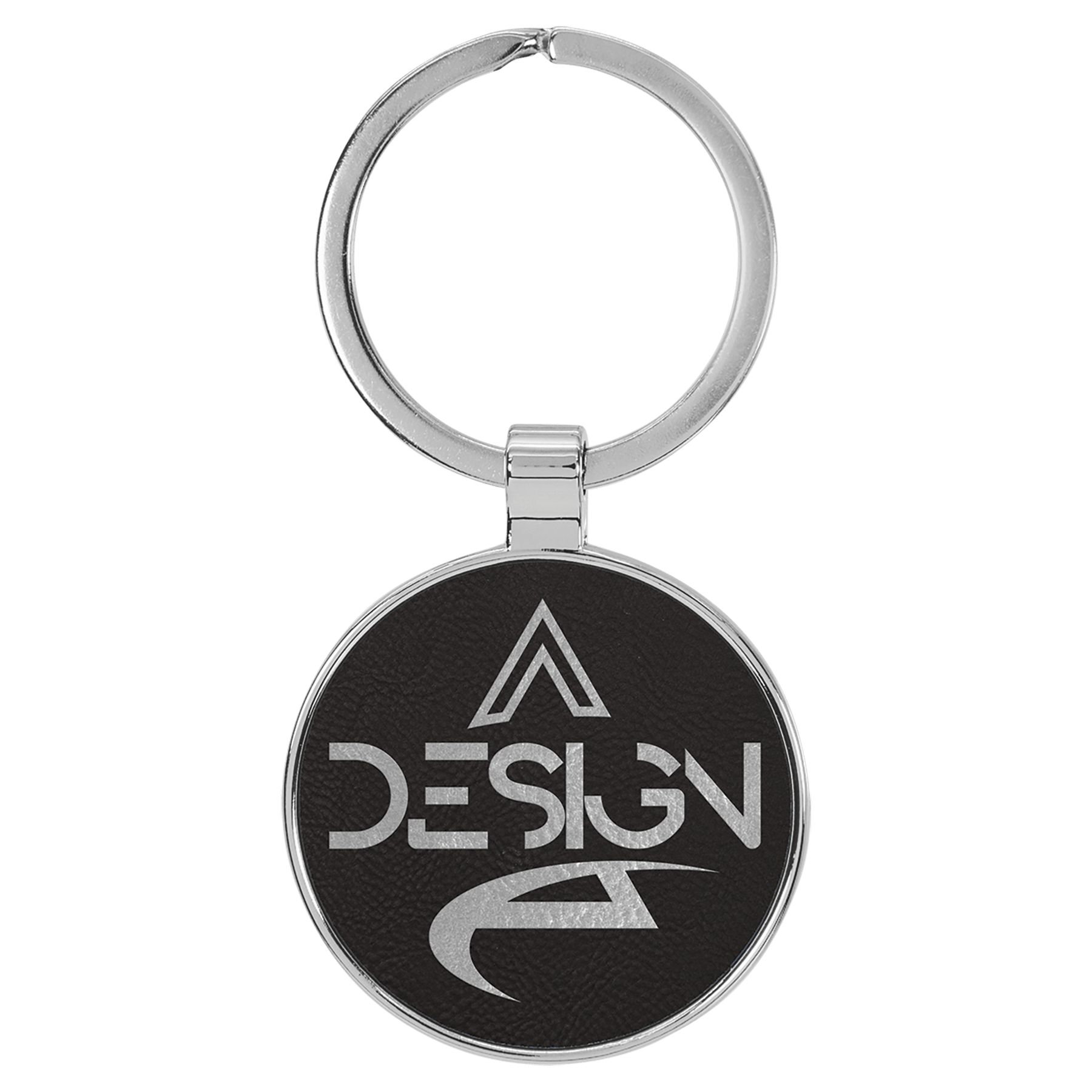 1 1/2" Laserable Leatherette/Metal Round Keychain 1