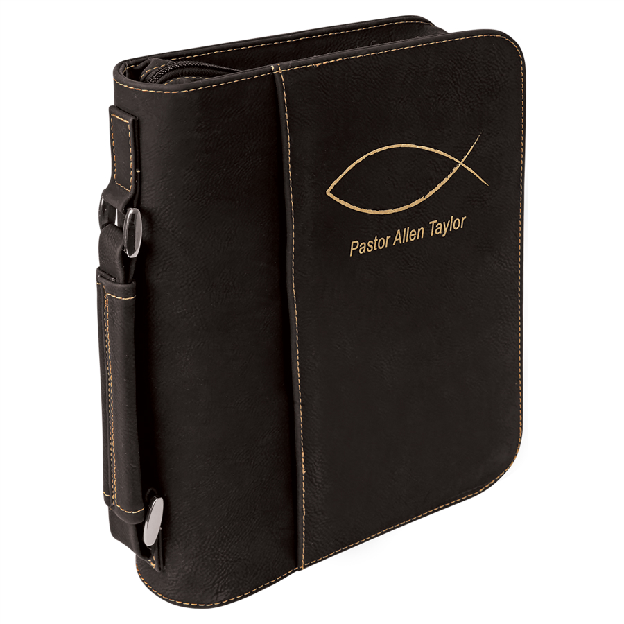 7 1/2" x 10 3/4" Black/Gold Leatherette Book/Bible Cover with Handle & Zipper 4