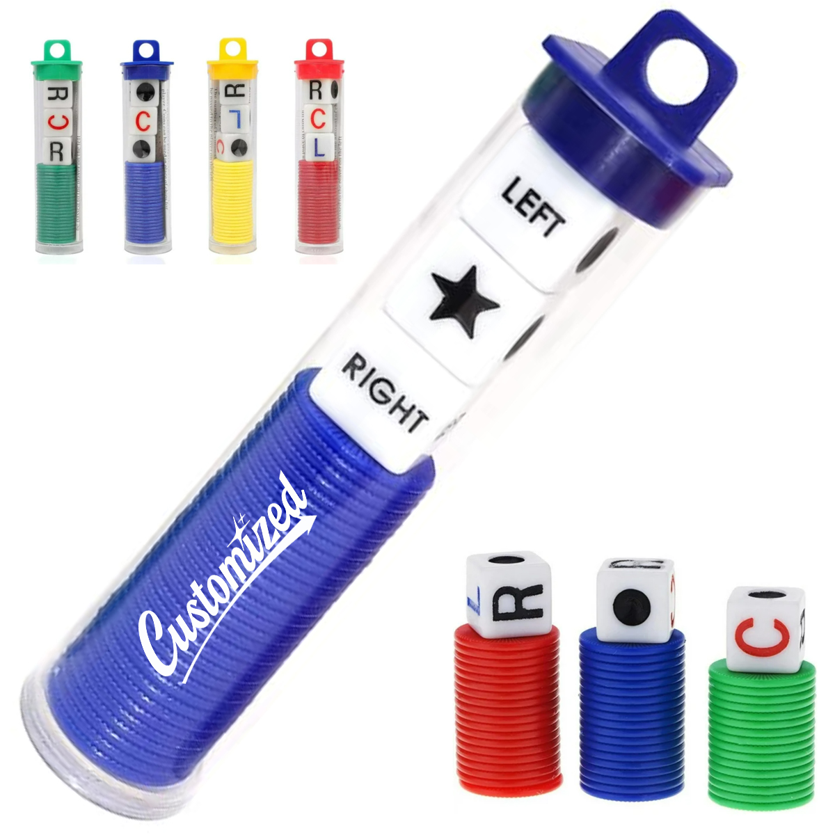 LCR Dice Game Set with Color Chips in Clear Storage Tube 2