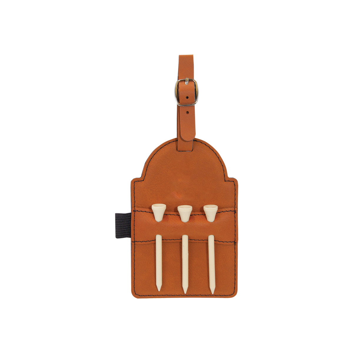 3" x 5" Rawhide Leatherette Golf Bag Tag w/ 3 Wooden Tees 2