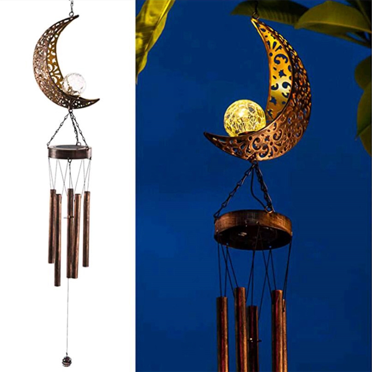 LED Lights Wind Chimes with Solar Moon Chandelier 5