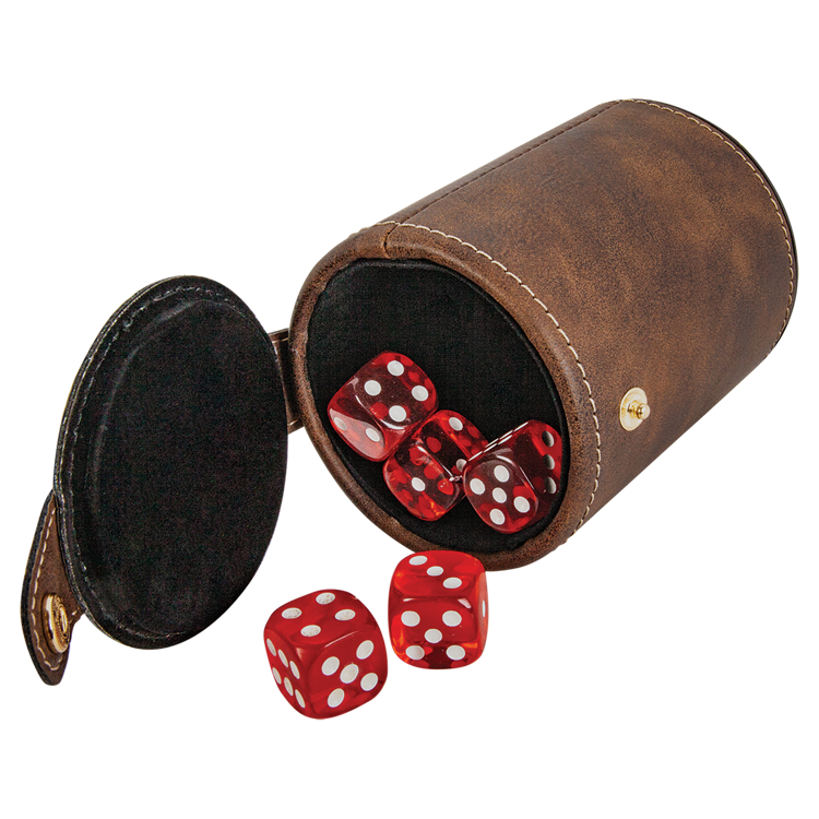 Rustic/Gold Leatherette Dice Cup with 5 Dice 1
