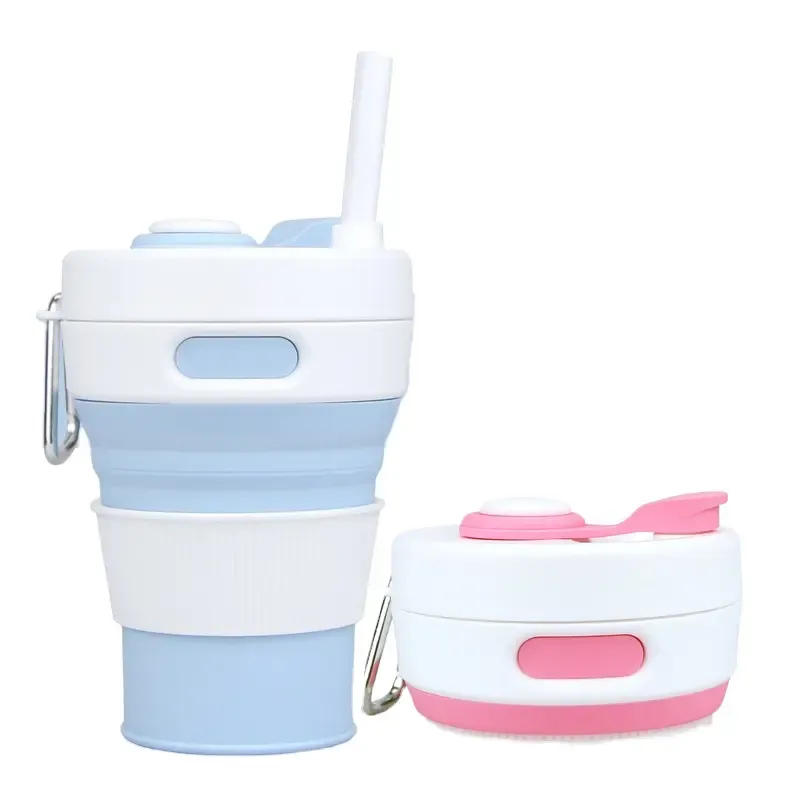 Silicone Collapsible Travel Folding Drinking Cup W/Lid 7