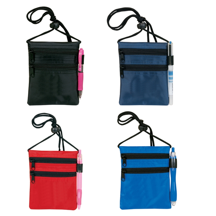 70D Nylon 2-Zippered Pockets Travel Neck Wallet 1