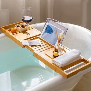 Multi-Function Expandable Bamboo Bathtub Caddy Tray 3