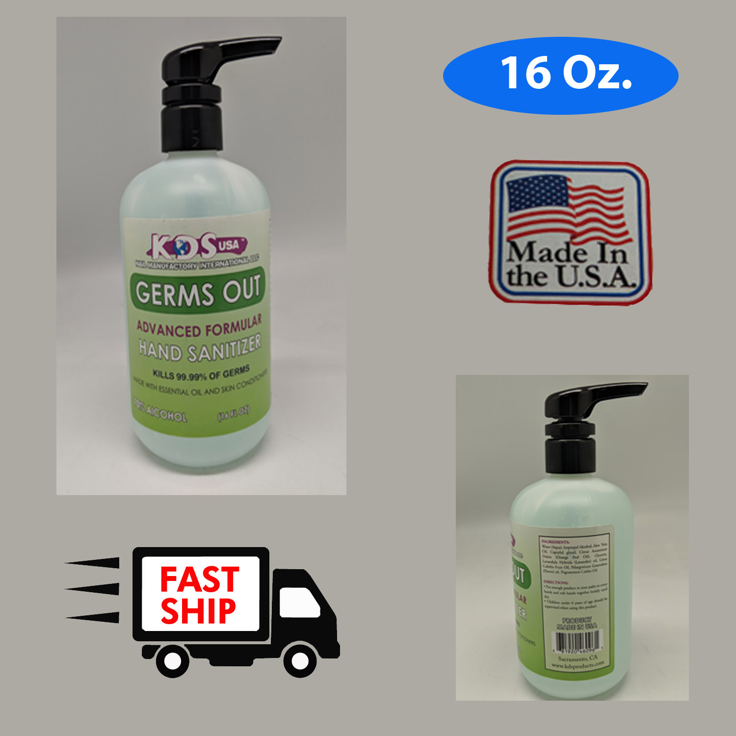 16 OZ Instant Hand Sanitizer Made in USA, within 24 Hours Shipping. 1