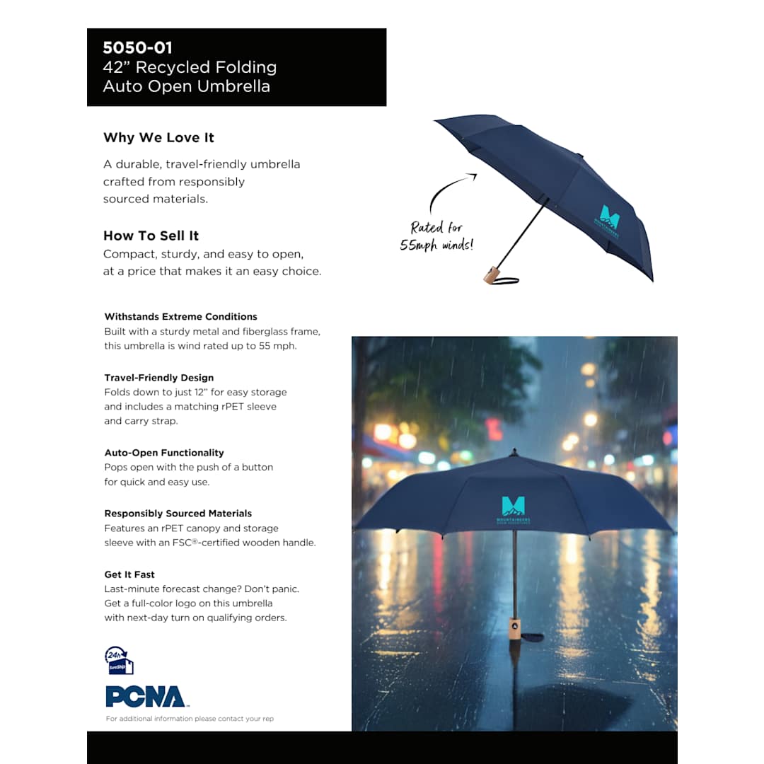 42" Recycled Folding Auto Open Umbrella 67
