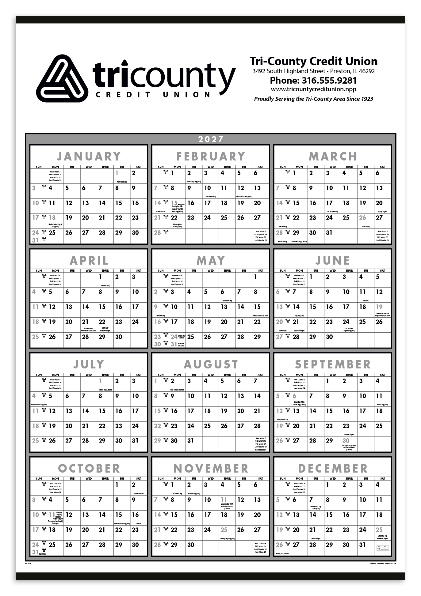 Triumph® Calendars Black & White Span-A-Year Non-Laminated Calendar 6