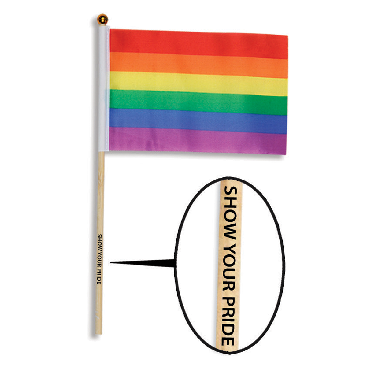 4" x 6" Polyester Rainbow Flag w/ Custom Direct Pad Printed Imprint on the Wooden Dowel 1