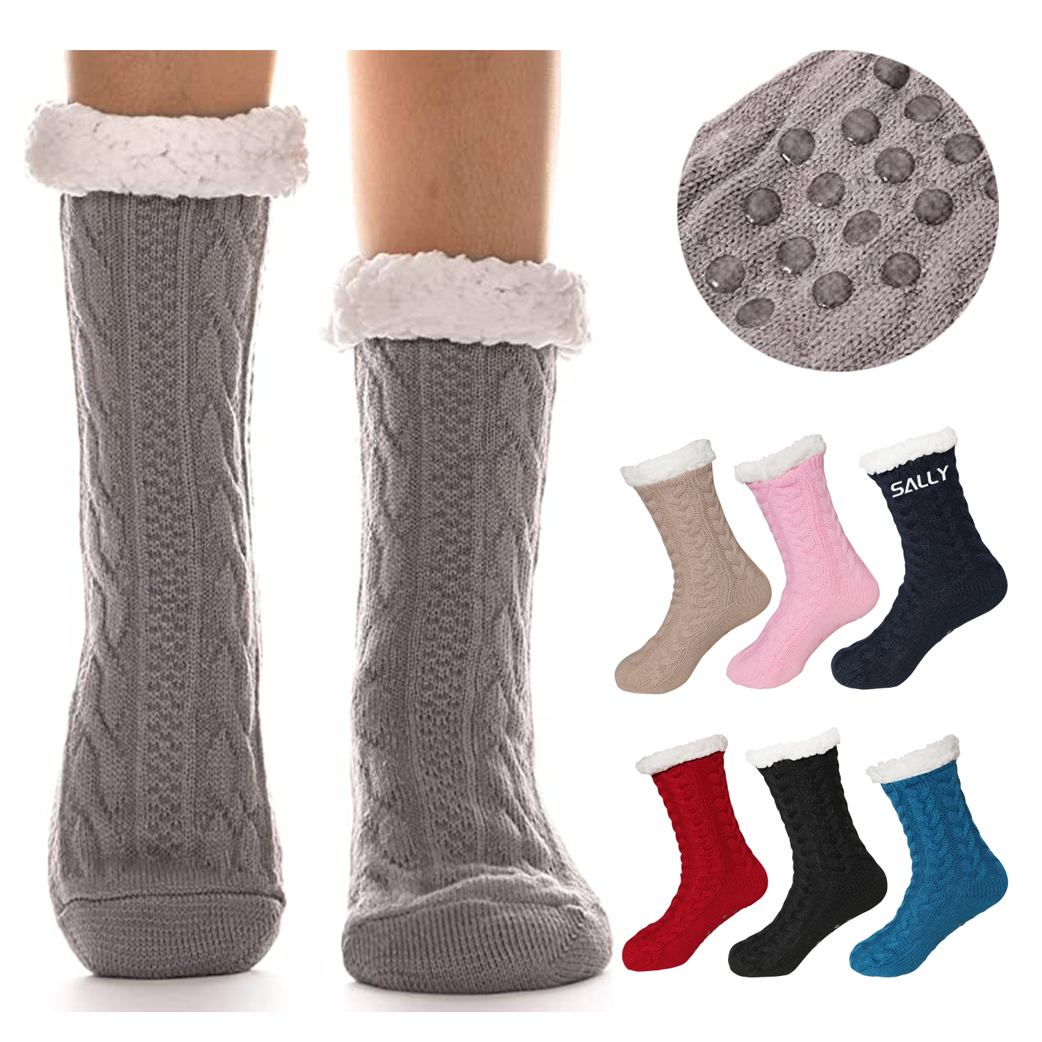 Cozy Fuzzy Fleeced Lined Socks With Grippers 1