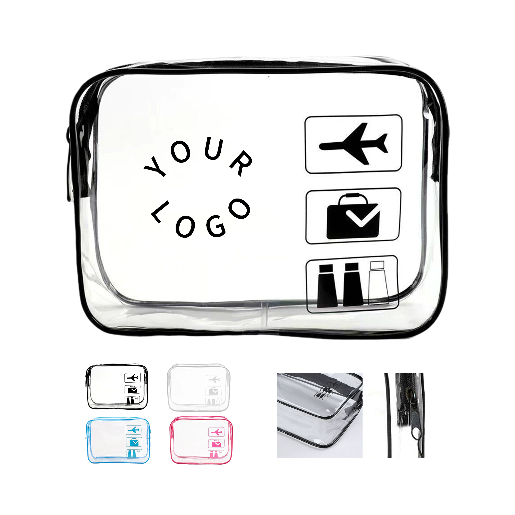 PVC Transparent Cosmetic Bag With Zipper Closure 7.1" Length 6
