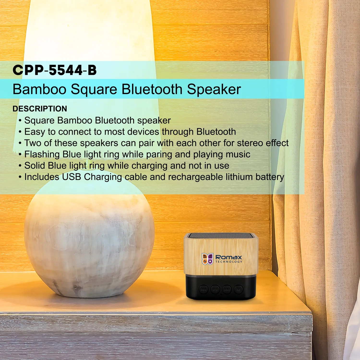 Bamboo Square Bluetooth Speaker 4