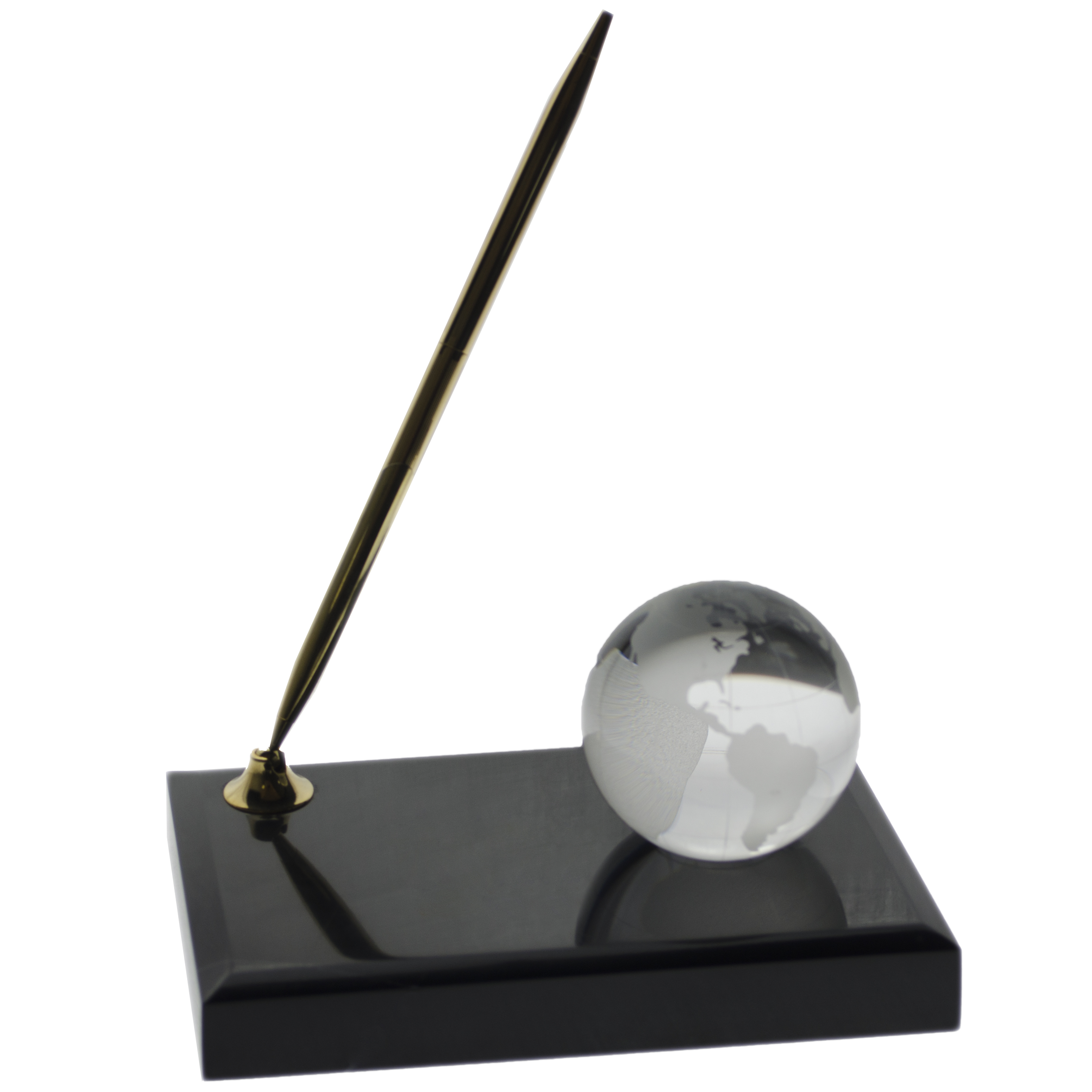 2" Optical Crystal Globe on Marble Base with Pen 2