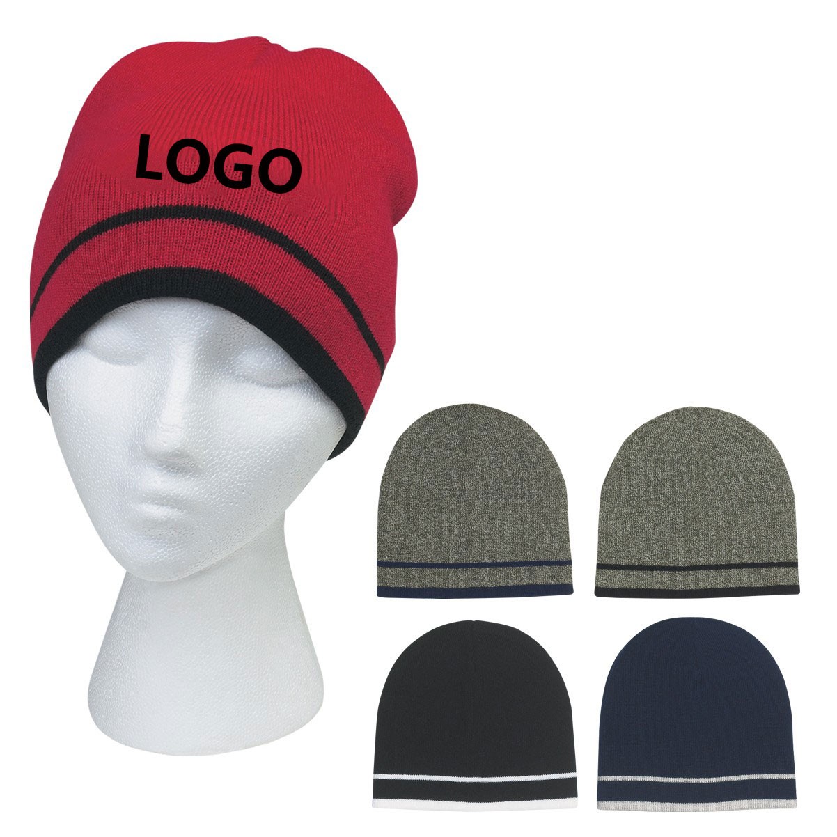 Knit Beanie With Double Stripe 2