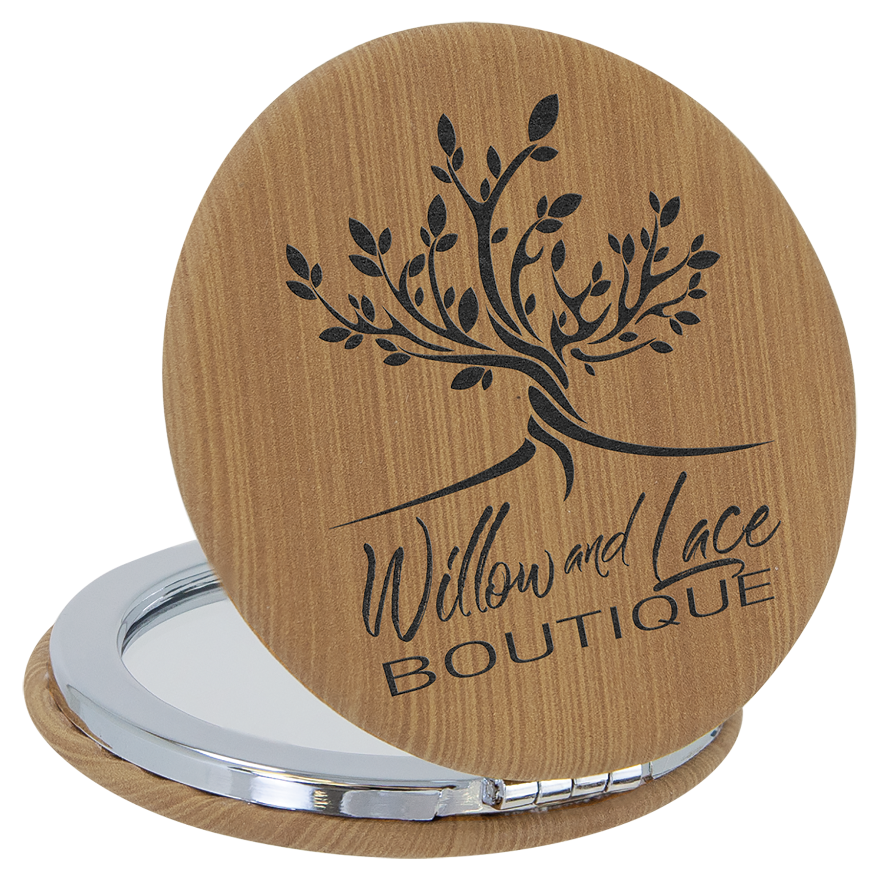 2 1/2" Bamboo Leatherette Compact Mirror 1