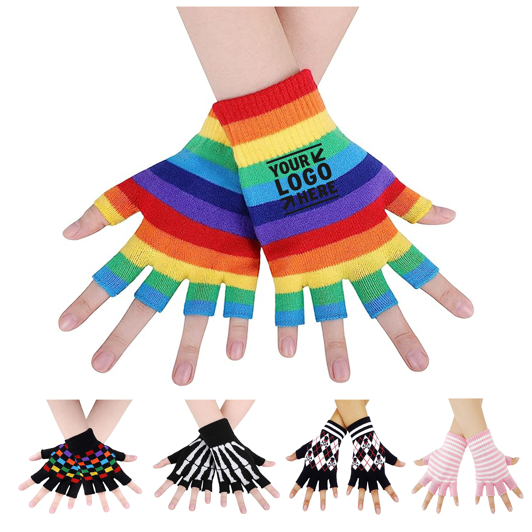 Women Men Knitted Stretchy Skull Gloves 2