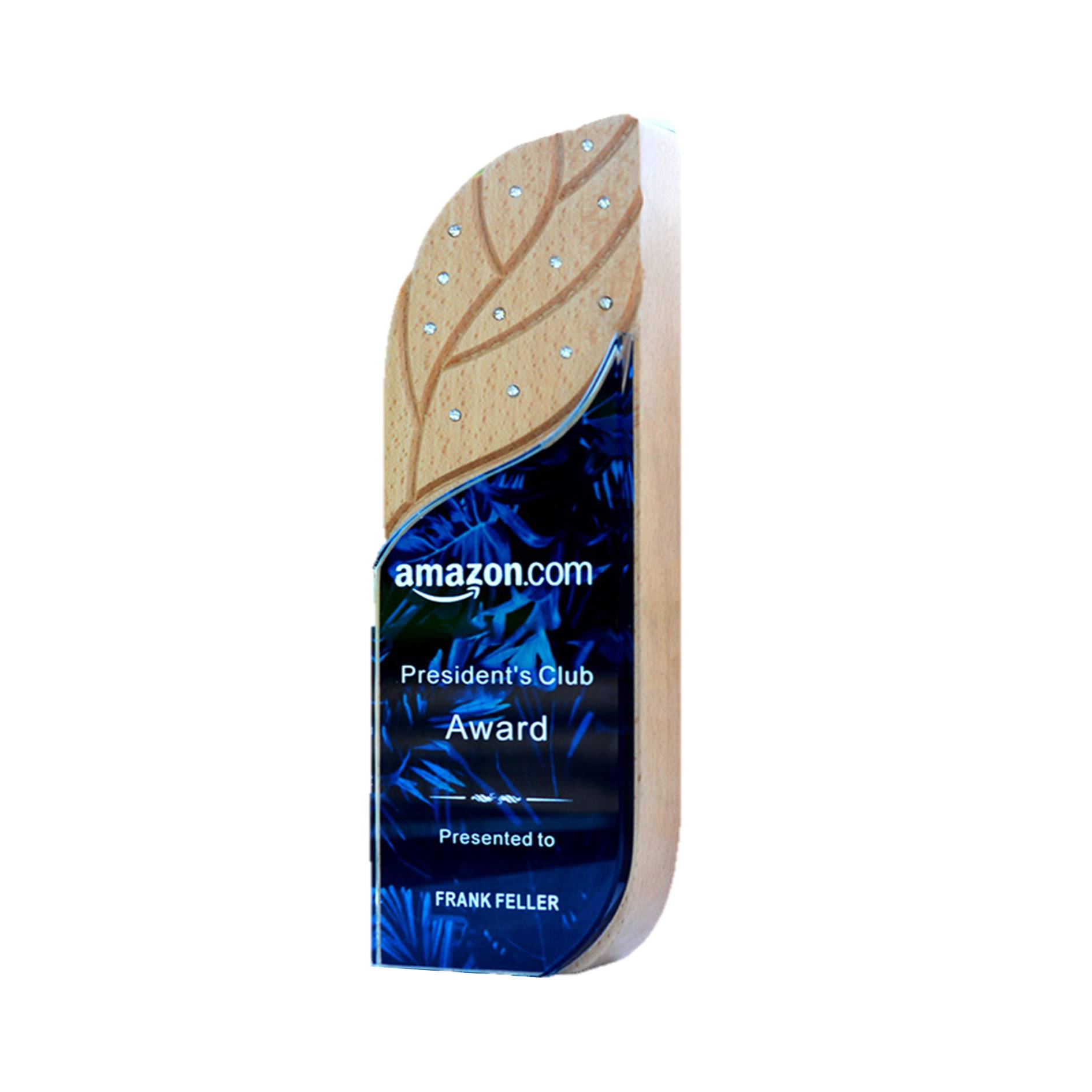 Leaf Shape Wooden Frame Crystal Trophy 2