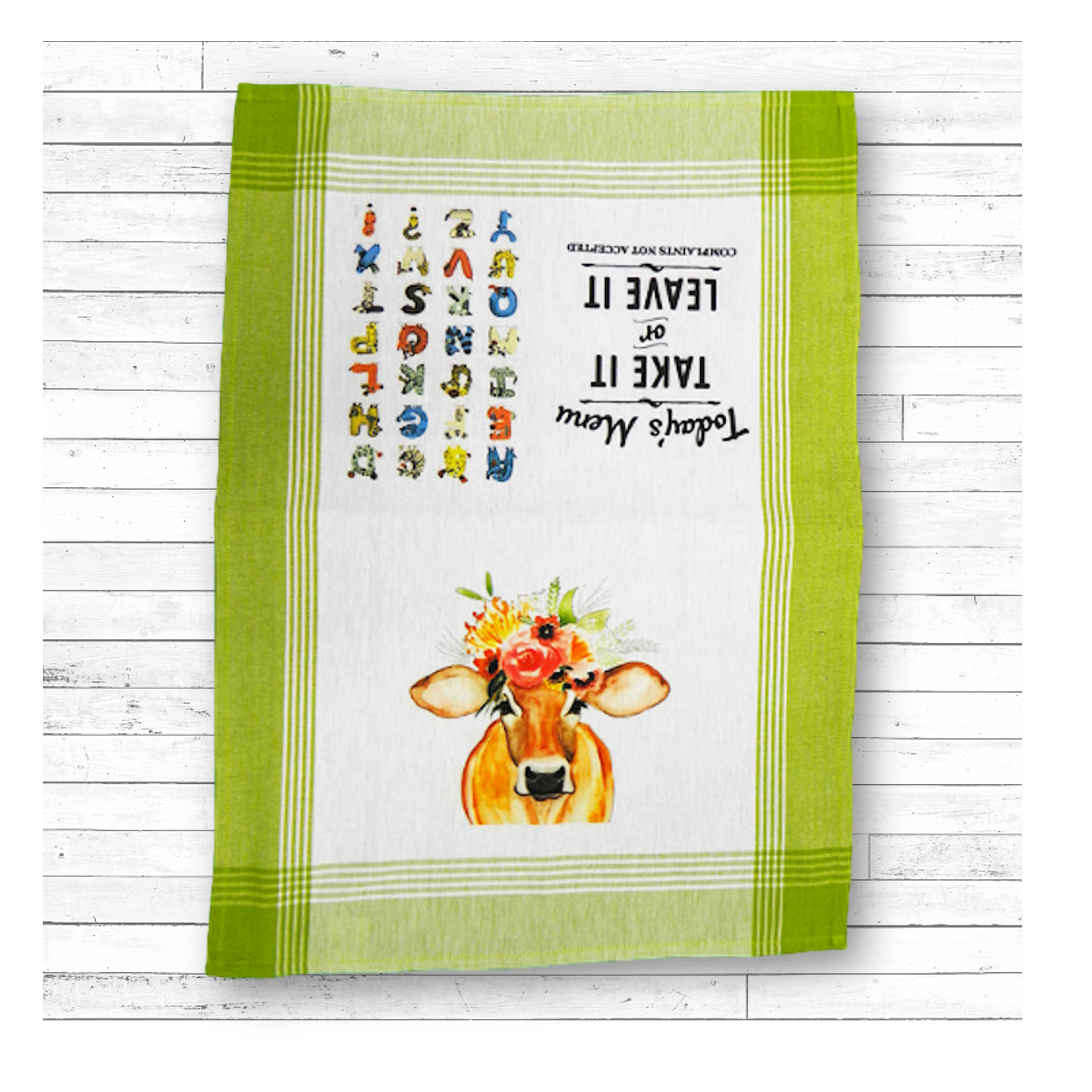 Lime/White Plaid Kitchen Towel with Custom Print 5