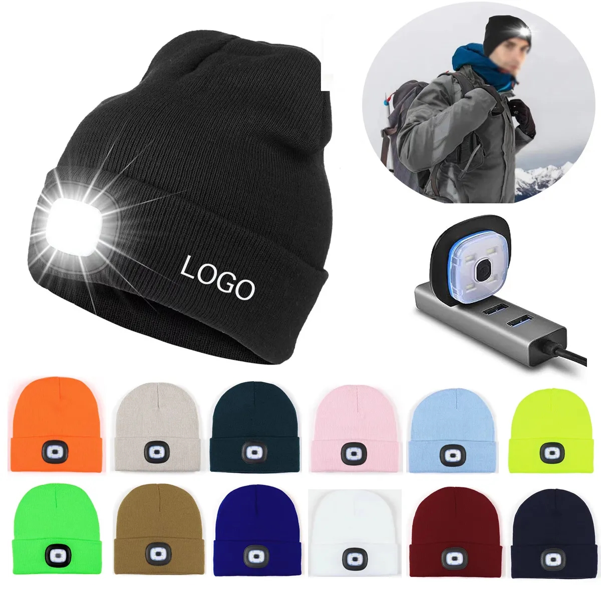 USB Rechargeable Beanie Hat with LED light 1