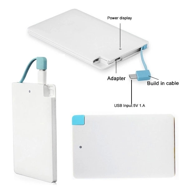 2500mah Credit Card Power Bank with Built In Cable 2