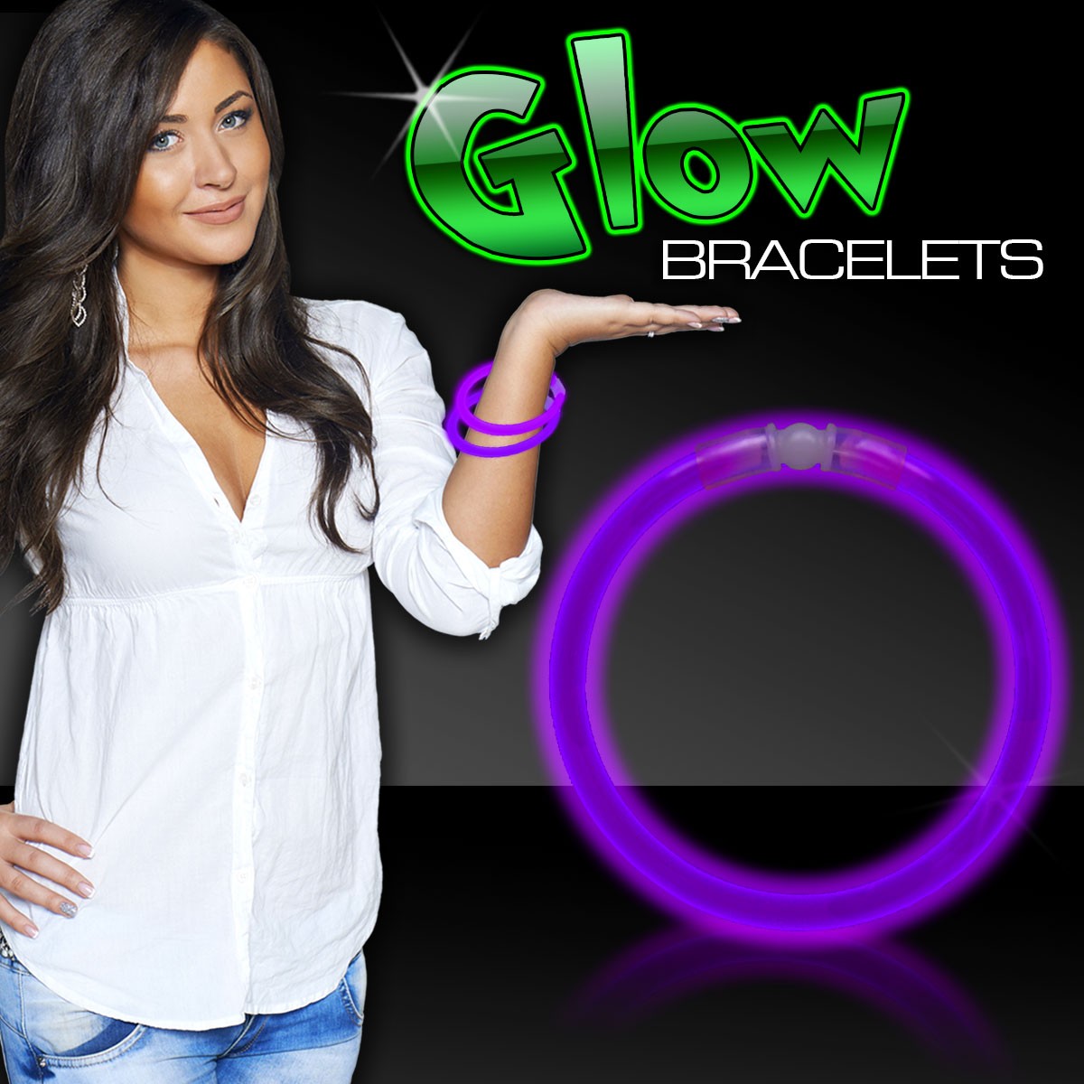 Purple 8" Single Color Superior Light Up Glow Bracelet 3