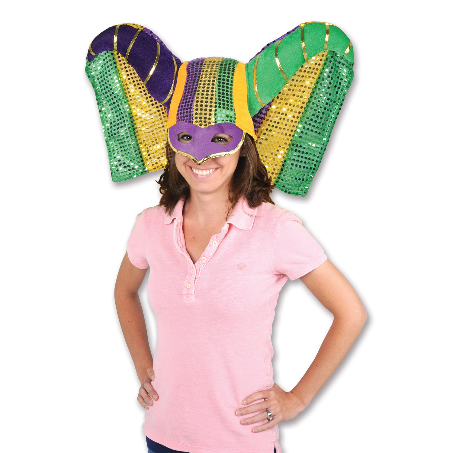 Masked Mardi Gras Hat With Sequined Drape