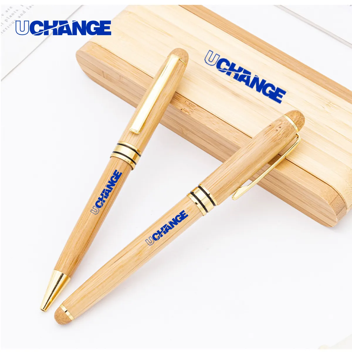 Bamboo Rollerball Pen Gift Set with Hinged Wood Box 7