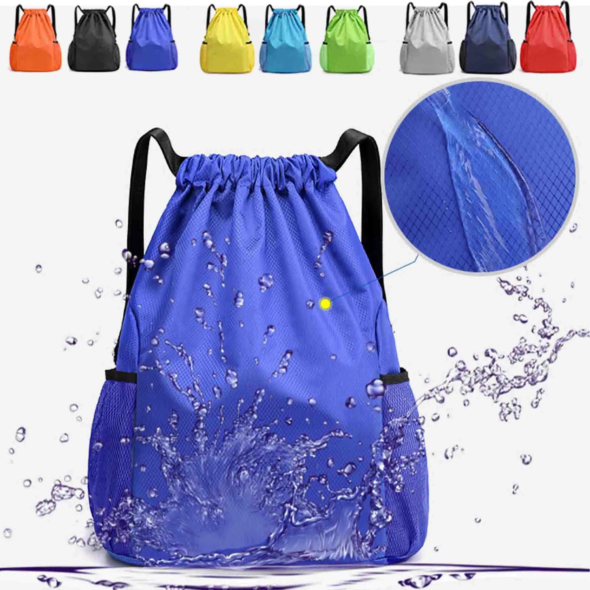 Waterproof Mesh Pocket Drawstring Backpack