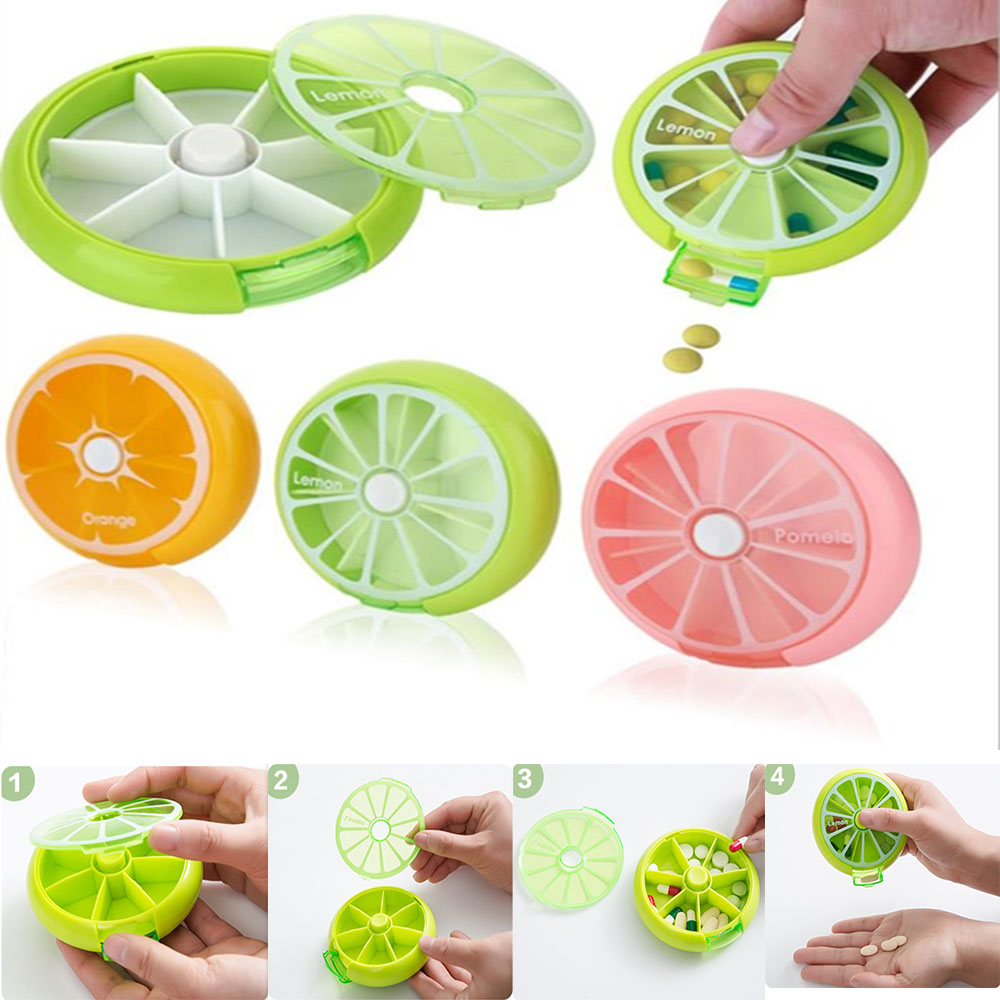 Rotating 7 Compartment Weekly Pill Organizer Fruit Style 2