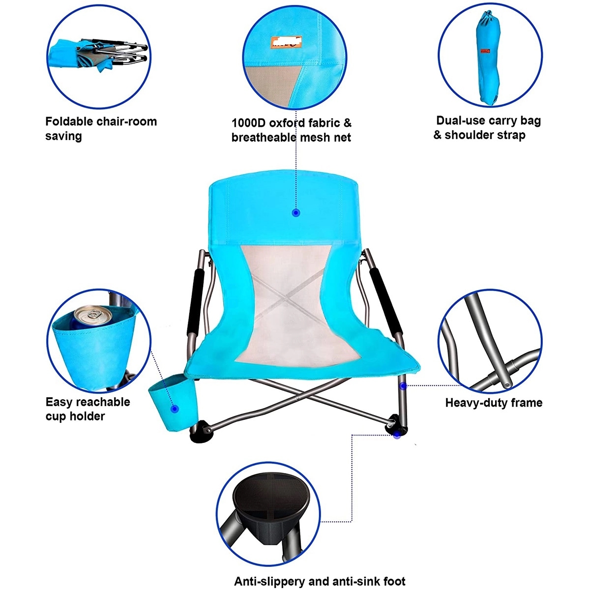 Low Beach Camping Folding Chai With Cup Holder & Carry Bag 4