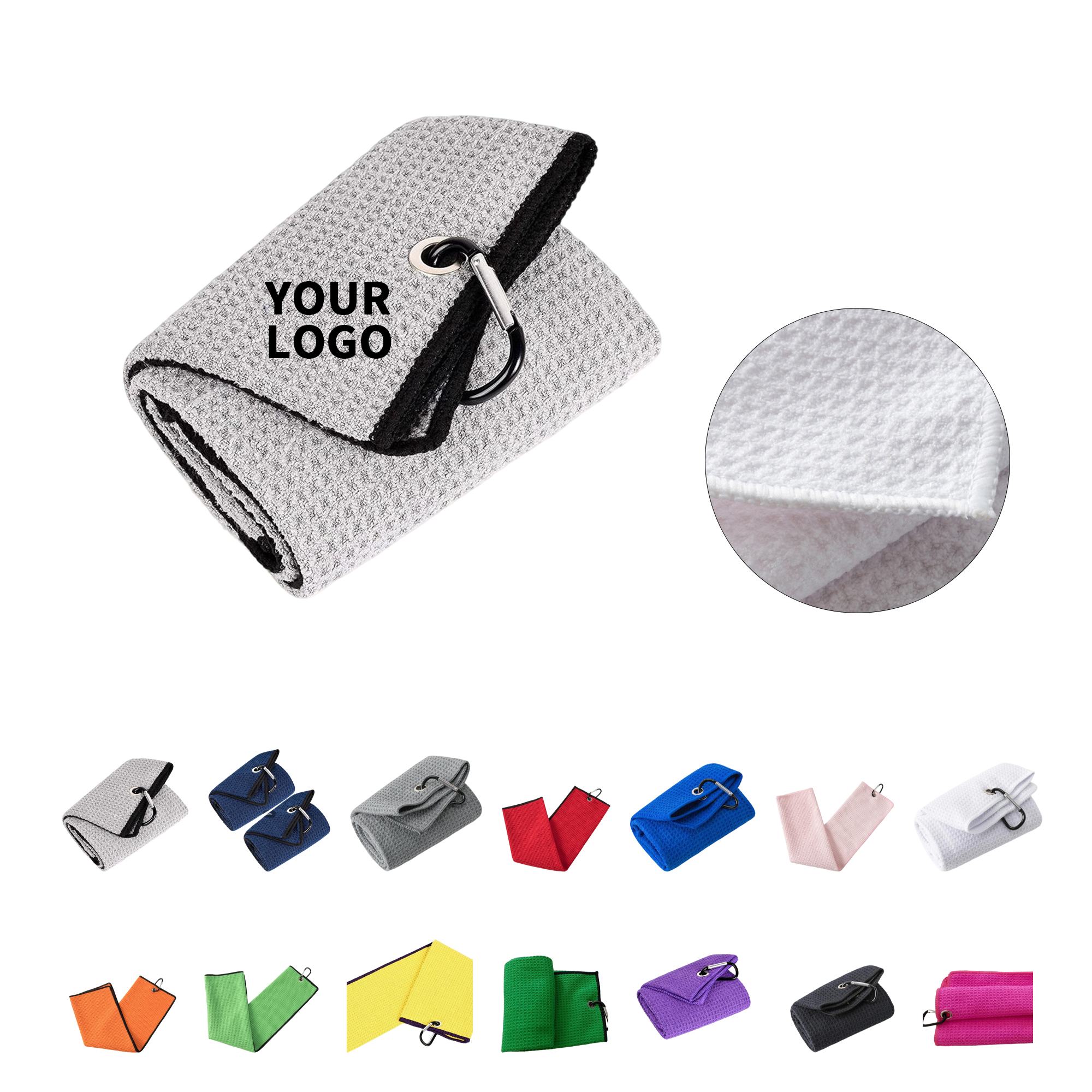 Waffle Microfiber Golf Towel With Carabiner 12 x 12 8