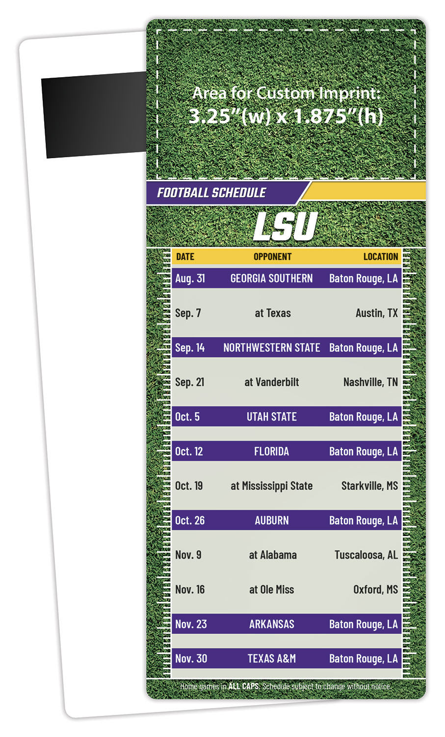 Football Schedule Laminated Card/Postcard with Magnet Strip 3.5x8.5 - 14 pt. 1