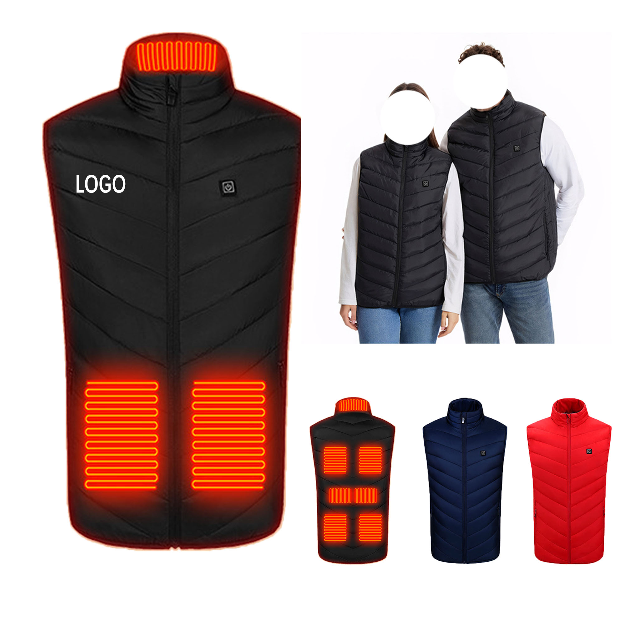 MOQ10 Washable Heated Vest Unisex Electric 9 Heating Areas 2