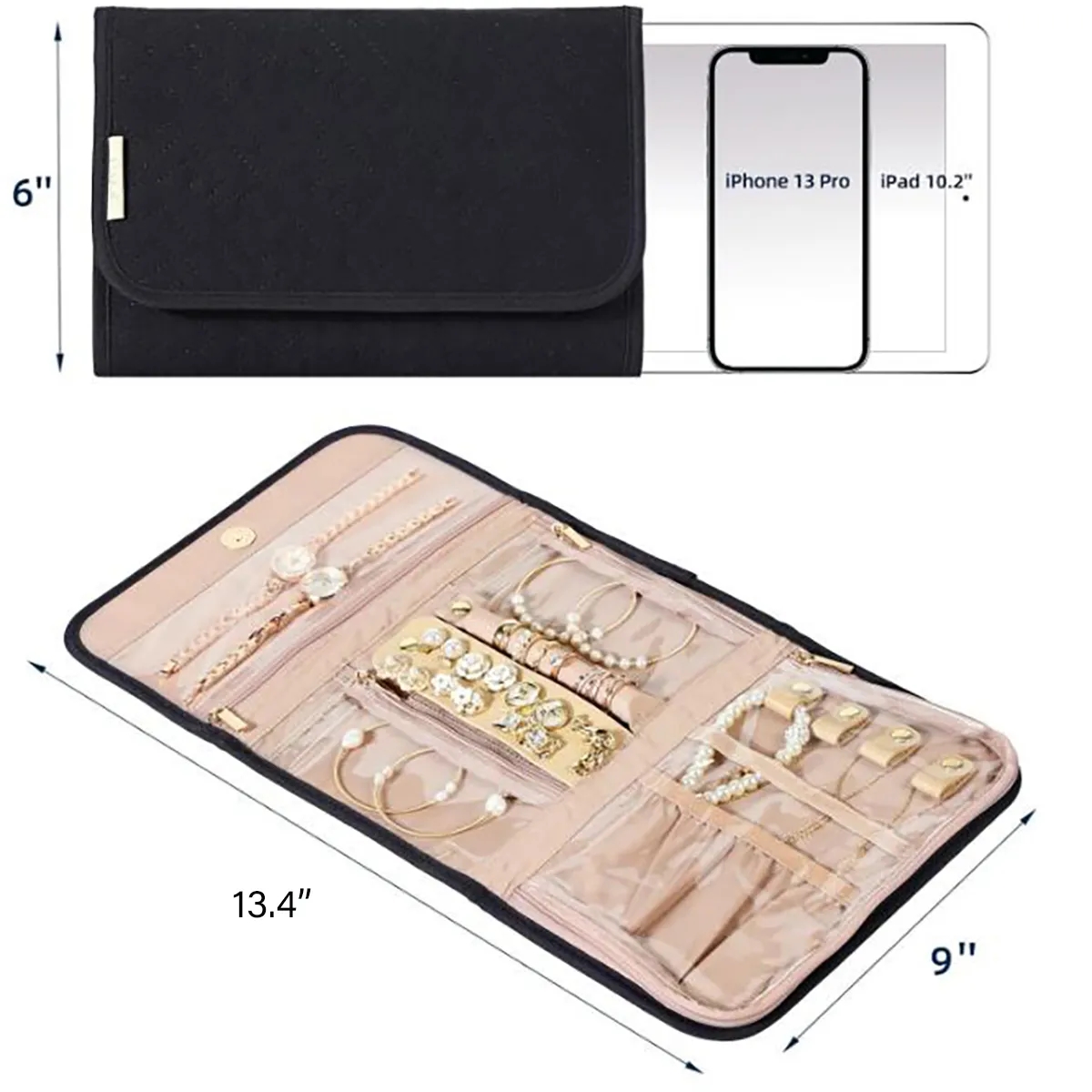 Travel Jewelry Bag Foldable Earring Storage Roll 6