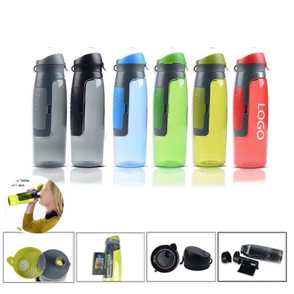 25oz Sport Water Bottle with Wallet Card Storage 2