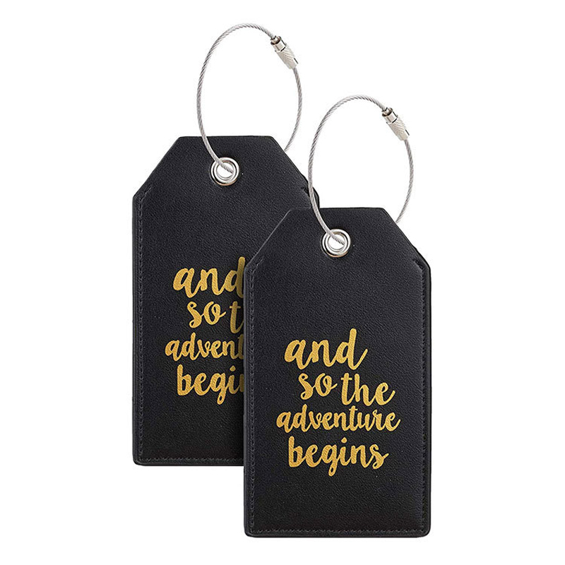 PU Leather Luggage Tags w/Full Back Privacy Cover Steel Loops 7