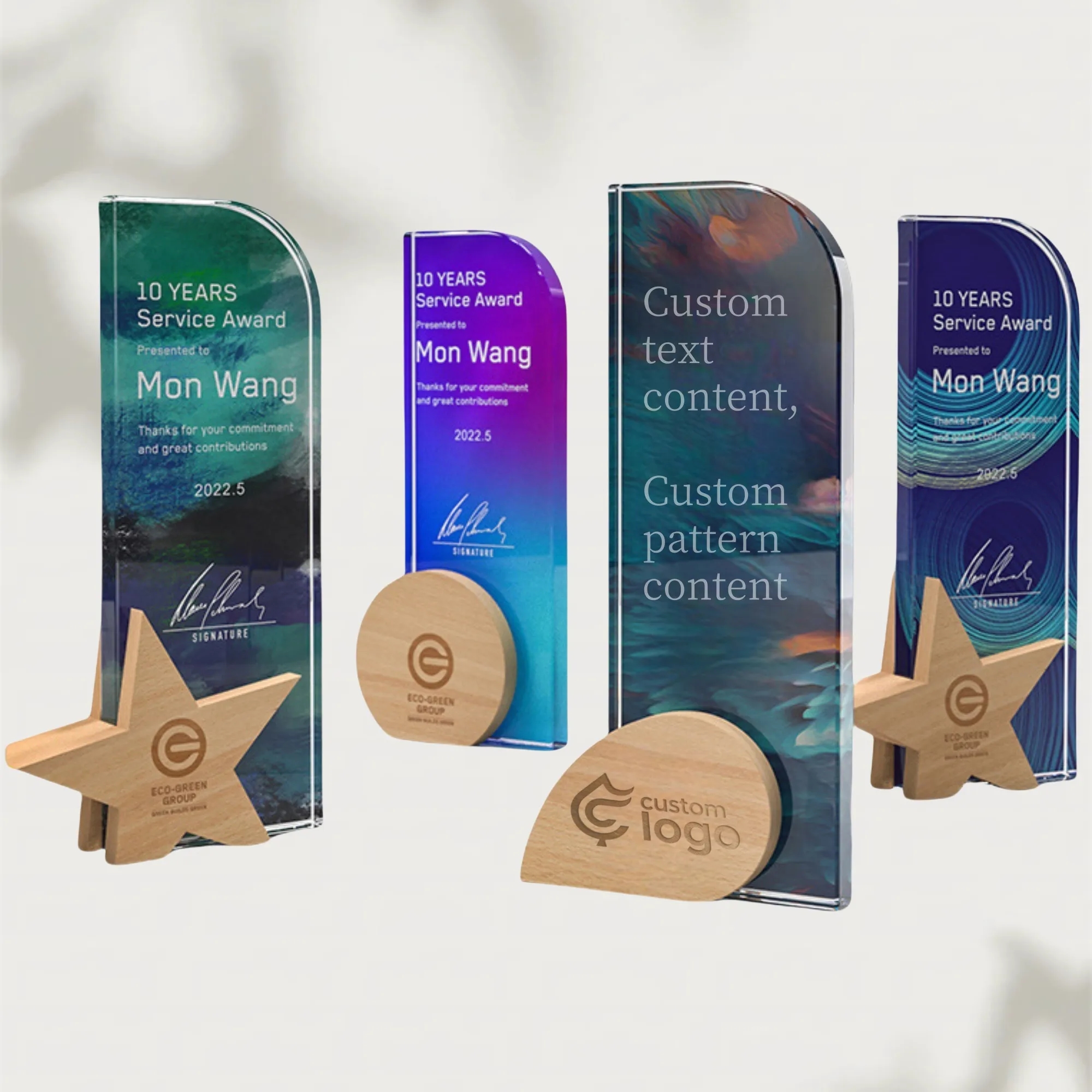 Custom Acrylic Trophy, Colorful Pattern, Service Award