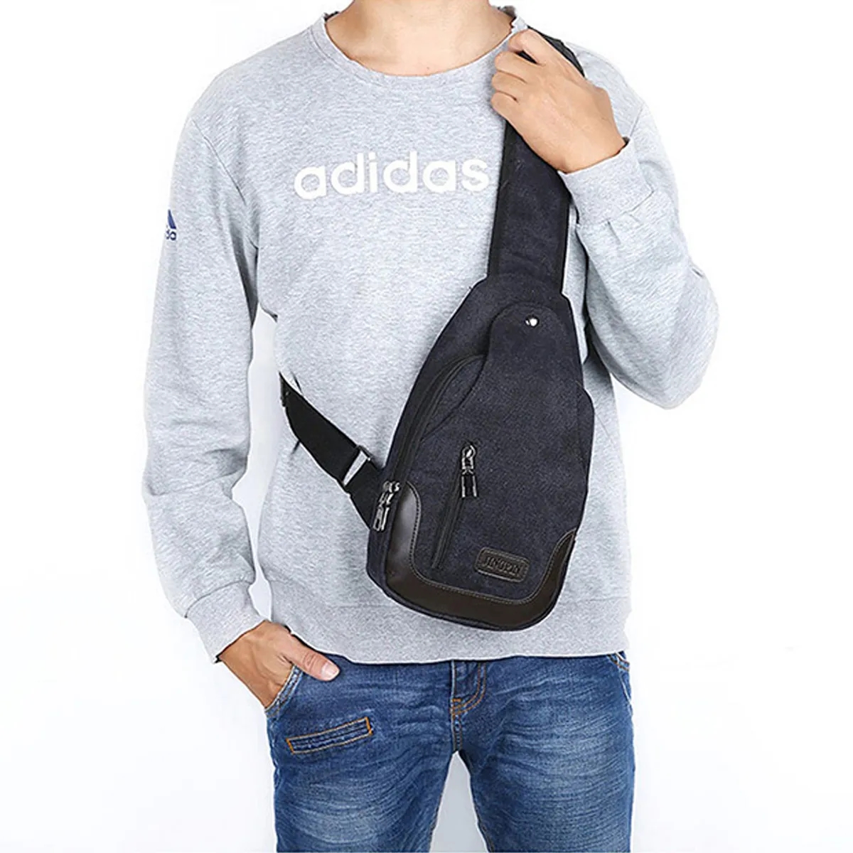 Anti-Theft Canvas Crossbody Sling Bag With Multi-Zip Pockets 2