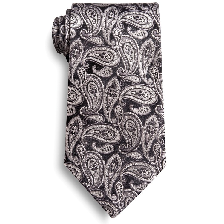 Black and Gray Silk Paisley Tie 2