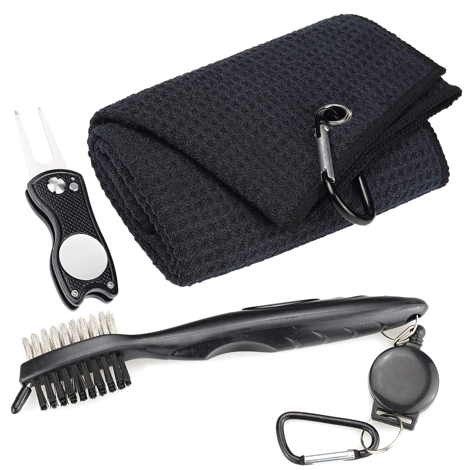 Golf Towel & Cleaner Brush & Divot Tool Set 3